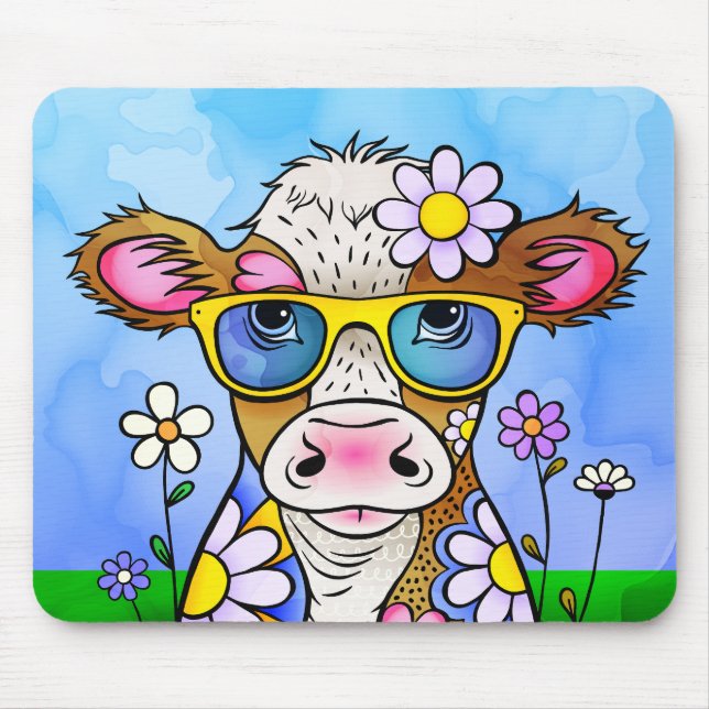 Mousepad Retrato de Vaca Doodle (Frente)