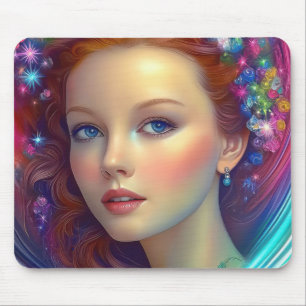 Mousepad Retrato do Cabelo Arco-Íris Encantado