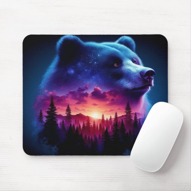 Mousepad Retrato do Urso de Exposição Dupla com Sunset Vibr (Com mouse)