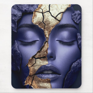 Mousepad Retrato Dourado da Menina Kintsugi