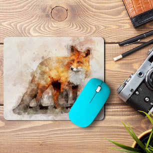 Mousepad Retrato em Aquarela da Raposa Vermelha 04