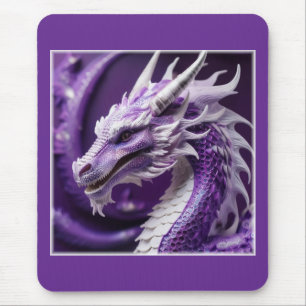 Mousepad Retrato Fantástico De Um Dragão Roxo E Branco