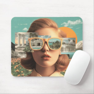 Mousepad Retrato feminino surreal com óculos de sol retrô