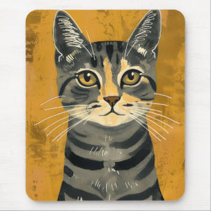 Mousepad Retrato Minimalista Vintage de Gato Listrado