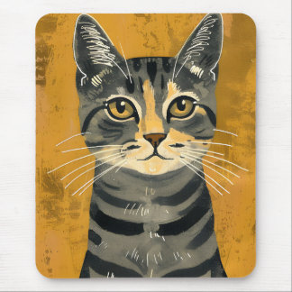 Mousepad Retrato Minimalista Vintage de Gato Listrado