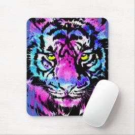 Mousepad Retrato Neon Pink Tiger Head - Pad do Mouse Tigre