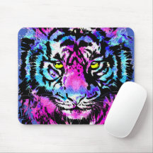 Retrato Neon Pink Tiger Head - Pad do Mouse Tigre