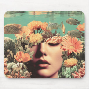 Mousepad Retrato Subaquático Surrealista Com Flores de Cora