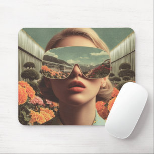 Mousepad Retrato Surrealista com Óculos de Sol Refletindo u