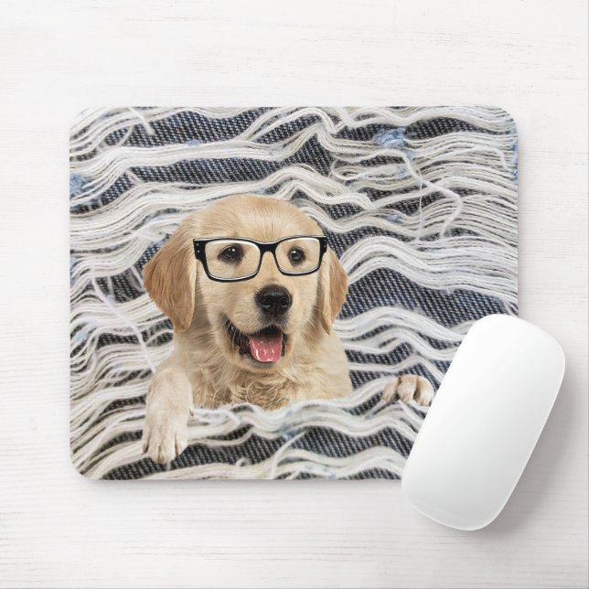 Mousepad Retriever De ouro Com Óculos (Com mouse)