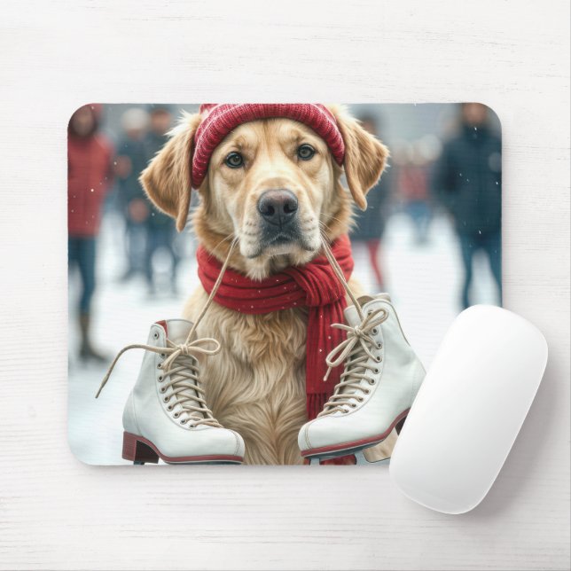 Mousepad Retriever De ouro Com Skates De Gelo (Com mouse)