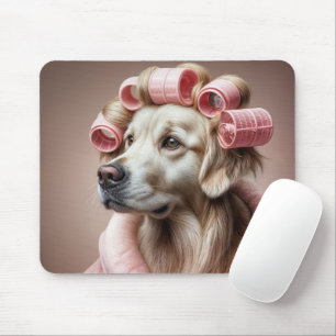 Mousepad Retriever De ouro Em Cursores De Cabelo Rosa