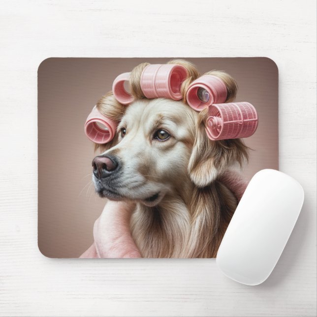 Mousepad Retriever De ouro Em Cursores De Cabelo Rosa (Com mouse)