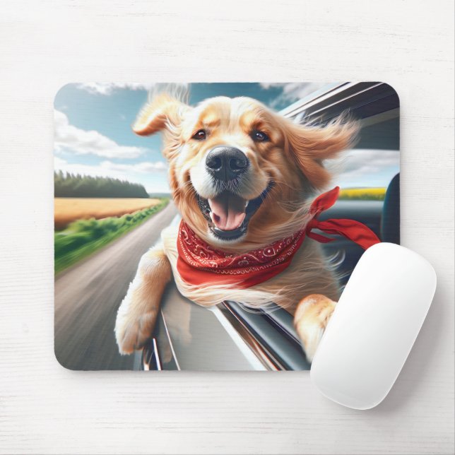 Mousepad Retriever De ouro Na Janela Do Carro (Com mouse)