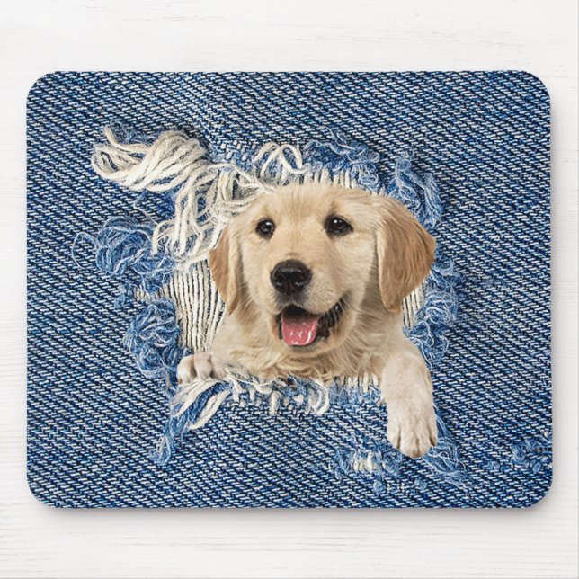 Mousepad Retriever de ouro no Buraco Denim (Frente)