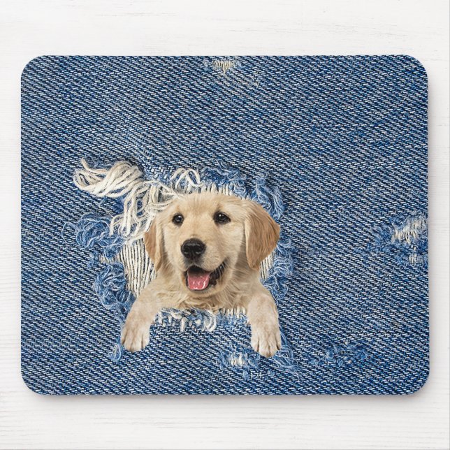 Mousepad Retriever de ouro no Buraco Denim (Frente)