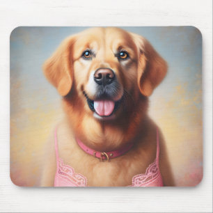 Mousepad Retriever de ouro Vestindo uma barra rosa