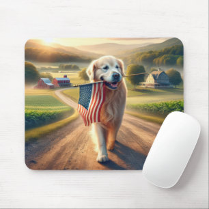 Mousepad Retriever de ouros com bandeira americana