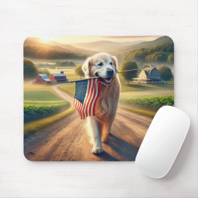 Mousepad Retriever de ouros com bandeira americana (Com mouse)