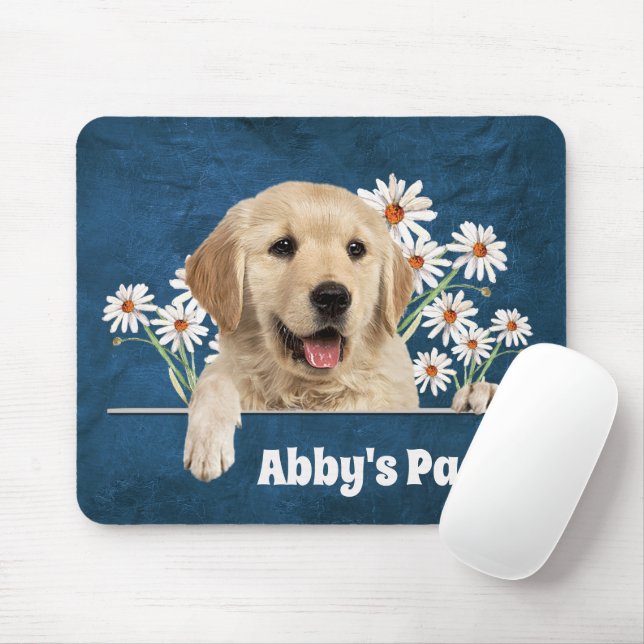 Mousepad Retriever de ouros e margaridas no couro (Com mouse)