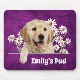 Mousepad Retriever de ouros e margaridas no couro