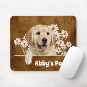 Mousepad Retriever de ouros e margaridas no couro