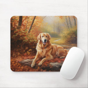 Mousepad Retriever de ouros no outono Folhas caem inspiraçã