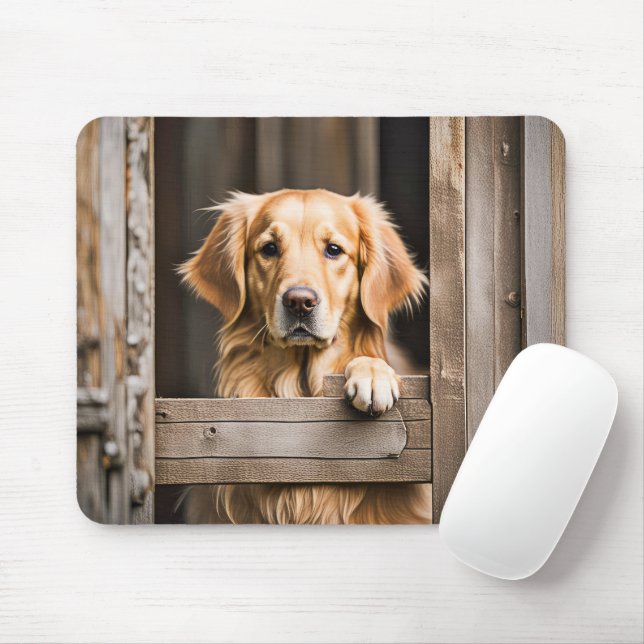 Mousepad Retriever Dourado na Janela do Celeiro (Com mouse)