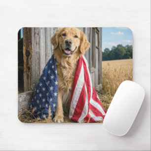 Mousepad Retriever Golden vestido com uma bandeira american