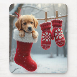 Mousepad Retriever Ouro de Natal em um Stocks