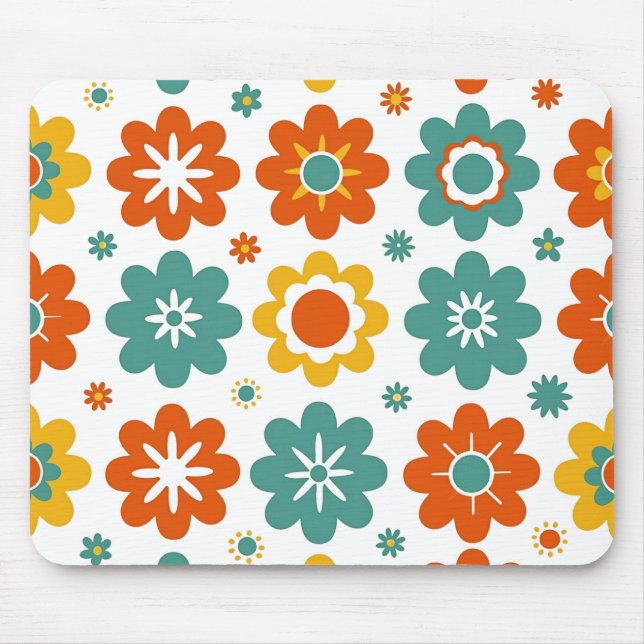 Mousepad Retro 70s Geométrico Flor do Poder Boho (Frente)