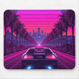 Mousepad Retro 80s Synthwave Neon Car Tapete de Mesa e Mous