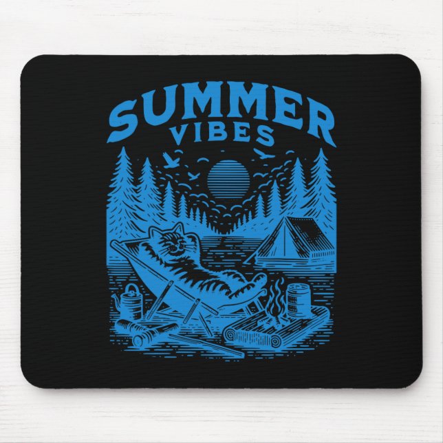 Mousepad Retro 90s Summer Vibes Cat Acampando Meme Gato Eng (Frente)