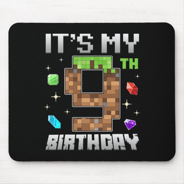 Mousepad Retro 9th Birthday Boy Level 9 Video Gamer Pixel G (Frente)