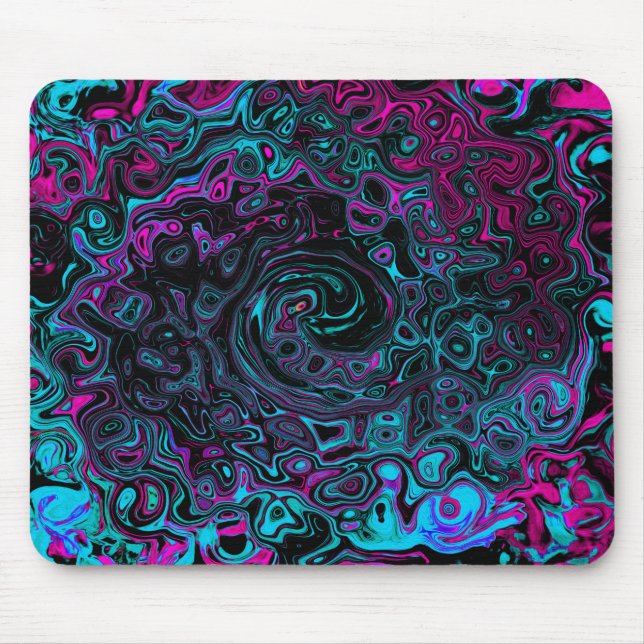 Mousepad Retro Aqua Magenta e Abstrato preto (Frente)