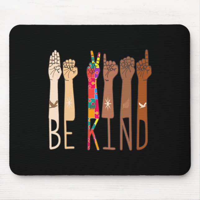 Mousepad Retro Be Kind Sinal Language ASL Quebra-cabeça Aut (Frente)