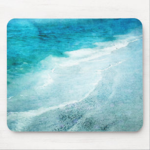 Mousepad Retro Beach - Coastal Teal Blue Ocean Watercolor