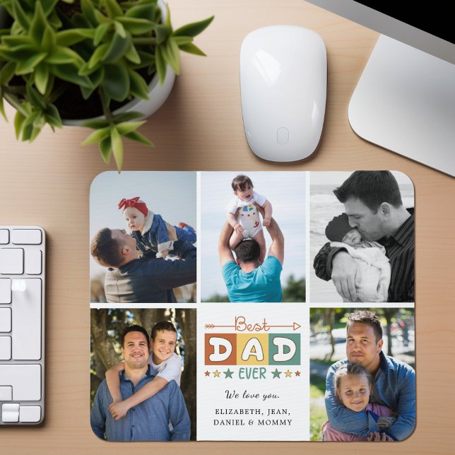 Mousepad Retro Best Dad Ever Custom Photo Collage (Criador carregado)