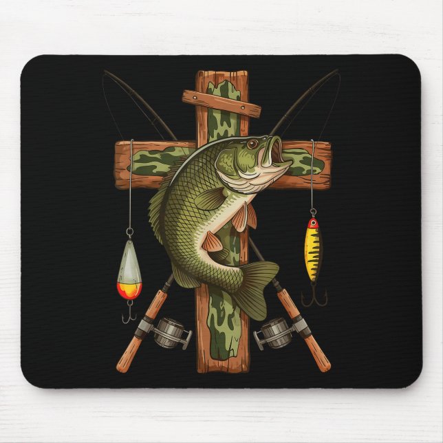 Mousepad Retro Camo Cross Fishing Rod Hook B Christian Fish (Frente)