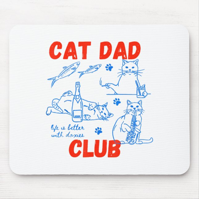 Mousepad Retro Cat Dad Club Life Is Better With Cats Funny  (Frente)