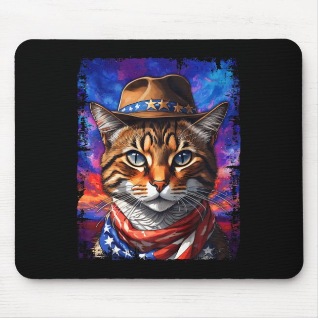 Mousepad Retro Cat EUA Flag Kitten Gatinho Lover 4th (Frente)