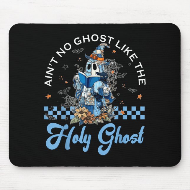 Mousepad Retro Checkered Floral Denim Ghost Black Cat Witch (Frente)
