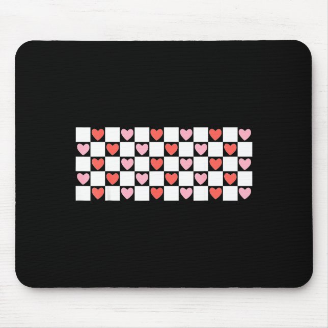 Mousepad Retro Checkered Red And Nk Hearts Valentines Day  (Frente)