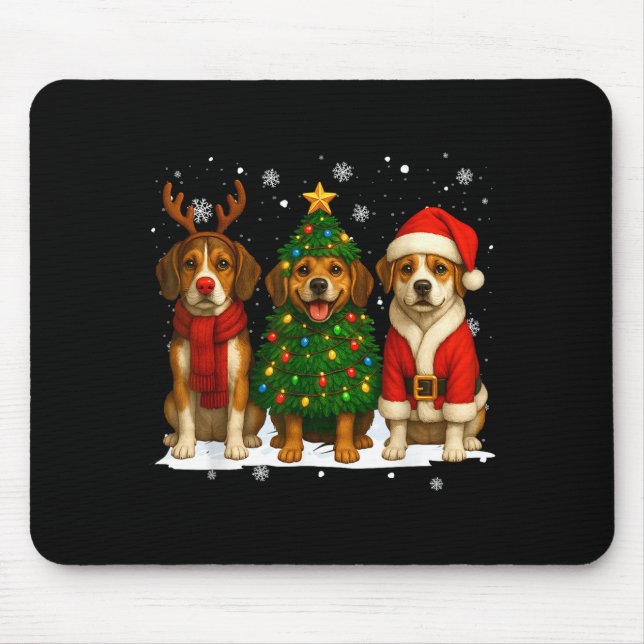 Mousepad Retro Christmas Beagle Santa Reindeer Dog Lover  (Frente)