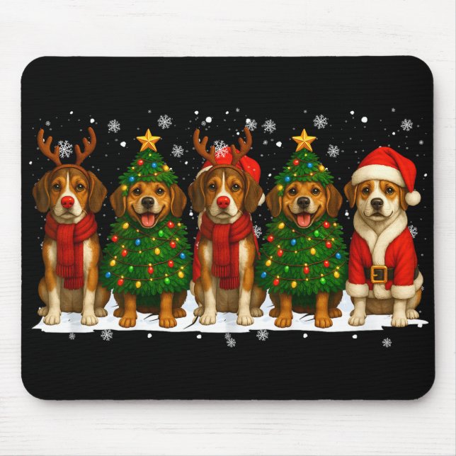 Mousepad Retro Christmas Beagle Santa Reindeer Dog Lover  (Frente)
