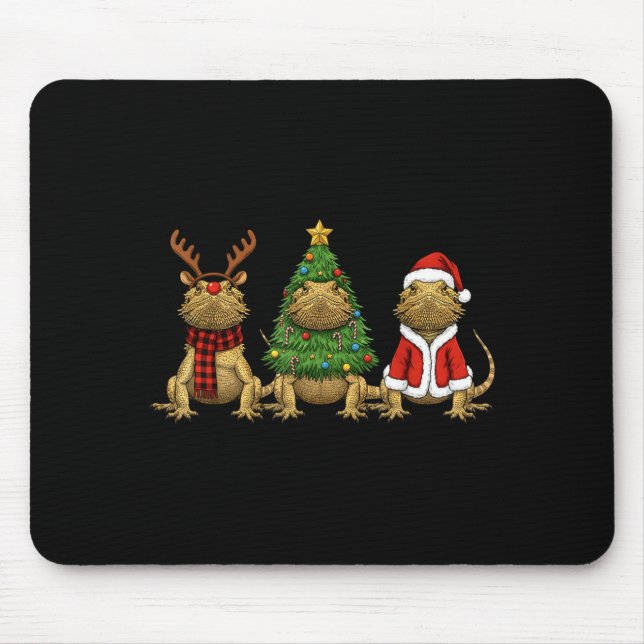 Mousepad Retro Christmas Bearded Dragon Santa Reindeer  (Frente)