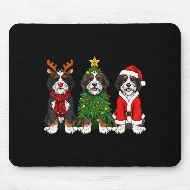 Mousepad Retro Christmas Bernedoodle Santa Reindeer Dog Lov (Frente)