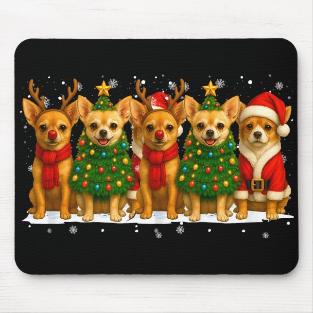 Mousepad Retro Christmas Chihuahua Santa Reindeer Dog Lover (Frente)