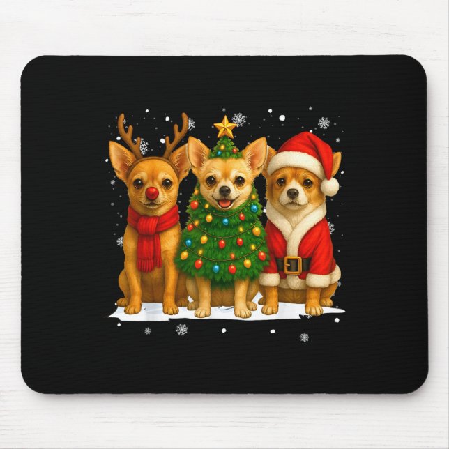 Mousepad Retro Christmas Chihuahua Santa Reindeer Dog Lover (Frente)