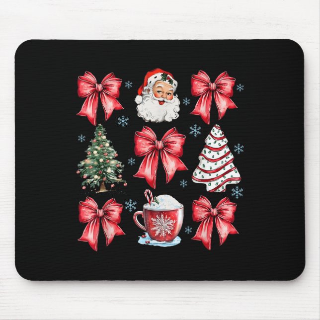 Mousepad Retro Christmas Coquette Bow Santa Coffee Cake Hol (Frente)
